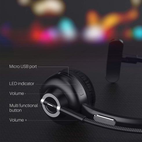 MERAIJIN Trucker Bluetooth Headset, Wireless Over The Head Headphones with Microphone for Cellphone Calls