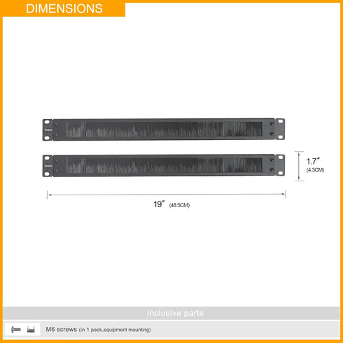 RIVECO 1U Brush Panels for Rack Cable Management, 2 PCS Server Rack Cable Organizer for 19 Inch Network Rack Mount Black