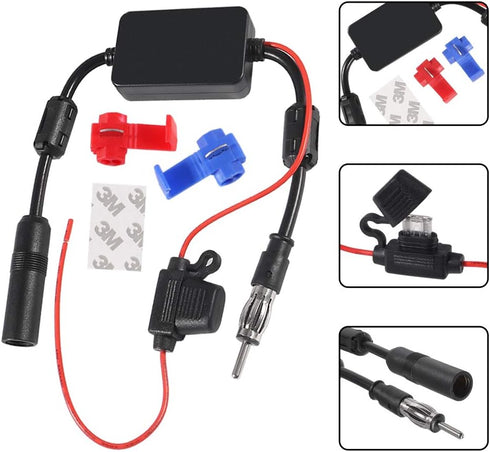 Universal Car Stereo Radio FM Antenna - 12V Power Supply DIN Plug Connector for Vehicle Truck SUV Car Audio