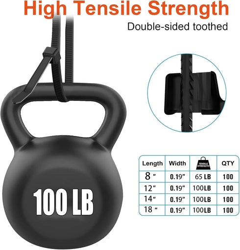 Size,8+12+14+18 Inch Toothed,100 LBS Outdoor400 Pack Zip Ties Assorted Double Sided Tensile Strength Heavy Duty Cable