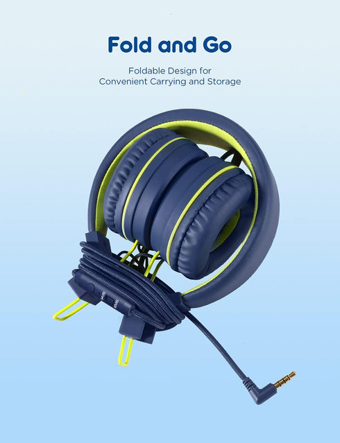 iClever Kids Headphones with Microphone, 85dB/94dB Volume Limited, Stereo 3.5mm Jack, Tangle-Free Wired Headphones for