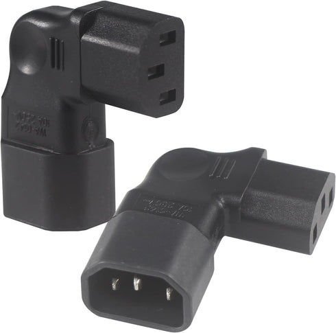 Right Angle C13 to C14 IEC AC Plug Adapter, 2 Pack, 90 Degree Design, PVC, Pure Copper, 250VAC 10A Max