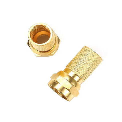 F-Type Coaxial Cable Twist on Connector, Full Copper Gold Plated RG6 Male Twist-on Adapter (Pack of 10)