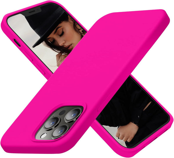 Cordking Silicone Ultra Slim Shockproof Case for iPhone 13 Pro Max, Soft Anti-Scratch Microfiber Lining, Hot Pink