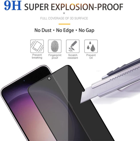 2 Pack Privacy Screen Protector for Samsung Galaxy S23, Anti-Spy Tempered Glass, Ultra HD, Bubble-Free