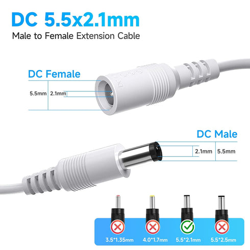 ANLINK 2 Pack 10ft 3M 12V 5.5mm 2.1mm DC Power Extension Cable, Premium Pure Copper DC Power Adapter Extension Cord x