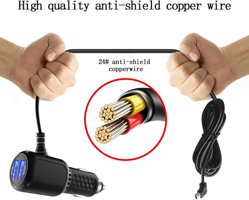 Garmin Nuvi Car Charger, Dual Port USB Power Cable for Garmin GPS, Mini USB Charging Cord for Nuvi C255 Dashcam.