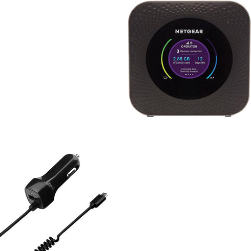 BoxWave Car Charger Plus with Extra USB Port and Integrated Cable for Netgear Nighthawk Mobile Hotspot - Black