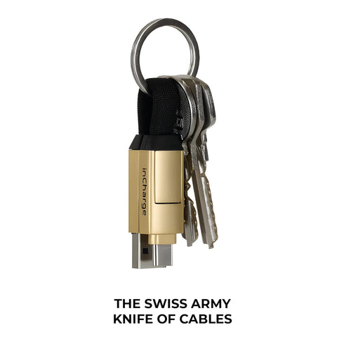 Rolling Square inCharge 6 - 6-in-1 Keychain USB C, Lightning & Micro-USB Charger, 15W Universal Cable, Gray.