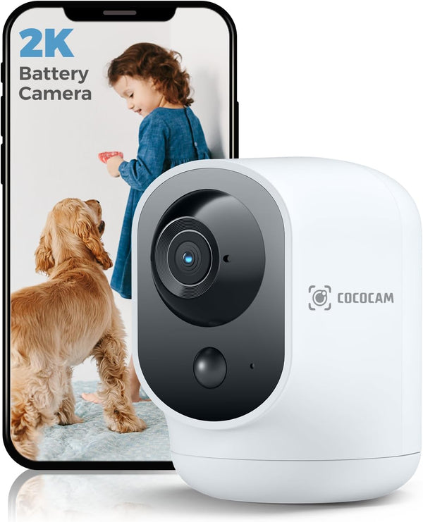 COCOCAM 2K Indoor Pan/Tilt Security Camera with 5200mAh Battery, WiFi Camera,Wireless for Baby