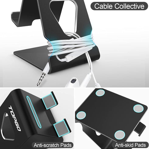 TOPGO 2 Pack 17 16 15 14 13 12 Cell Phone Stand, Phone Dock, Cradle, Holder, Aluminum Desktop Phone Stand with Cable