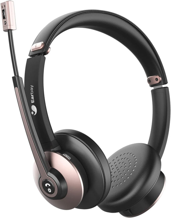Earbay Wireless Headset, Bluetooth Headsets with Microphone Noise Cancelling, On Ear Headphones for Zoom/Ms Teams/Skype