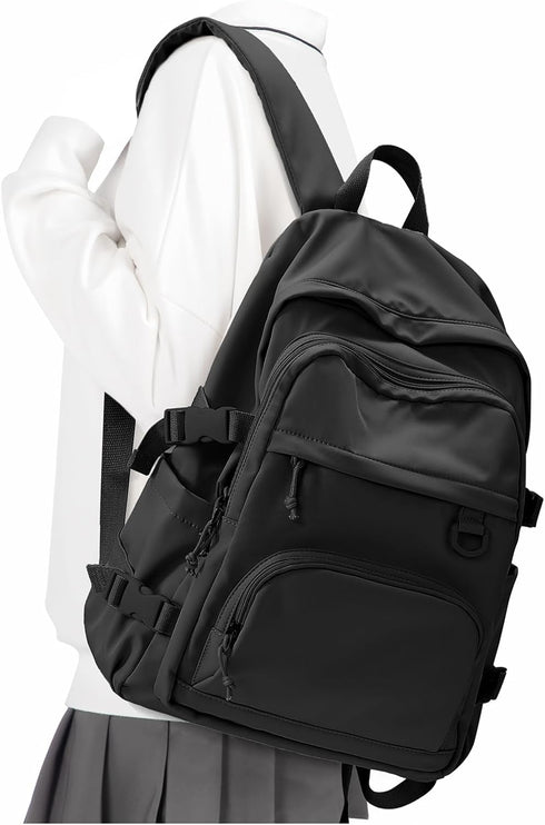 Lightweight Black College Backpack for Women and Men, Cute School Bag for Teens, Waterproof Casual Daypack