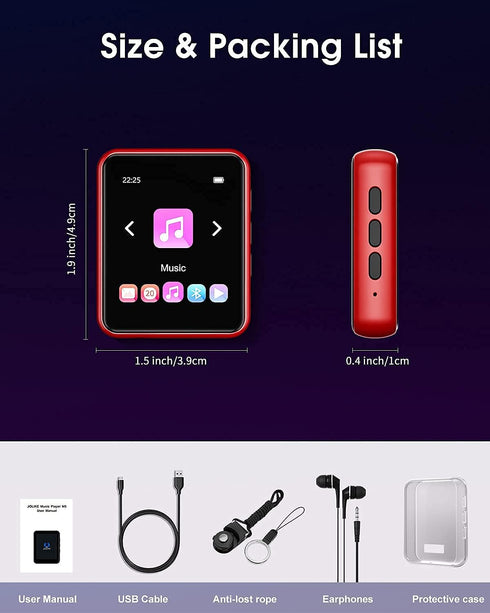 MP3 Player Bluetooth 5.3, Full Touch Screen Mini Player, HiFi Lossless Music, FM Radio, Up to 128GB