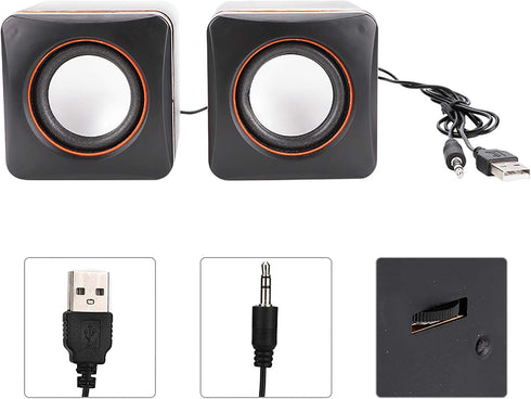 Mini USB Stereo Computer Speaker, 3.5mm Jack Wired Speaker for Desktop Laptop PC, Compact USB Charging