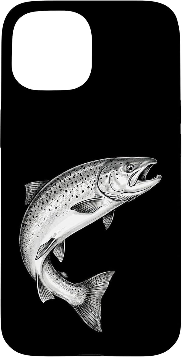 Salmon Fish Angler Fisherman Art Vintage Salmon Fish Fishing Fisherman Angler Black and White Case for iPhone