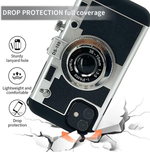 New Emily in Paris Phone Case, Vintage Camera Design for iPhone 11/12/13 Pro Max with Lanyard