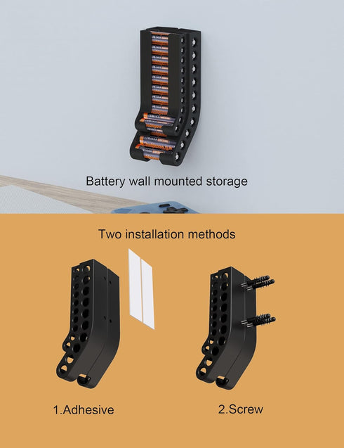 Battery Holder Storage Organizer AA & AAA Battery Caddy Wall Mount Battery Container Fit for 10 AAA & 10 AA Batteries Batteries Storage (Case Not Includes Batteries) (Black) by ZZHDESBY