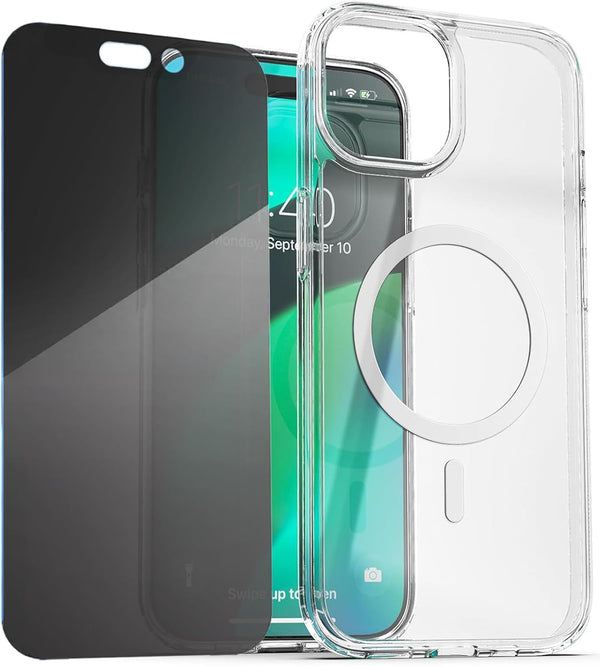 ENCASED Privacy Case for iPhone 15 Pro (2023) Slim-fit Clear Case with Anti-Spy Screen Protector, 9H Tempered Glass