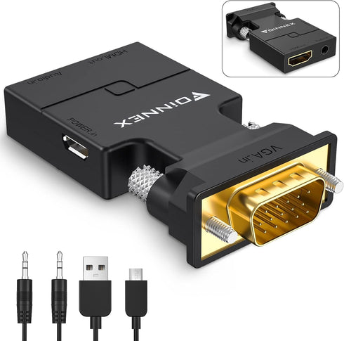 FOINNEX VGA to HDMI Adapter Converter with Audio - Active Male VGA to Female HDMI 1080p Video Dongle