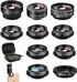Phone Camera Lens Kit (11 Lenses), Clip on Fisheye/Macro/Wide Angle Lens Attachment with Travel Case for iPhone &