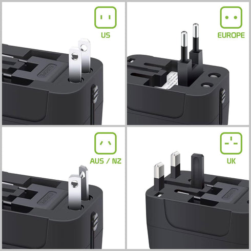 Portable Worldwide Universal Power Adapter Converter, All in One International Wall Charger with USB Ports