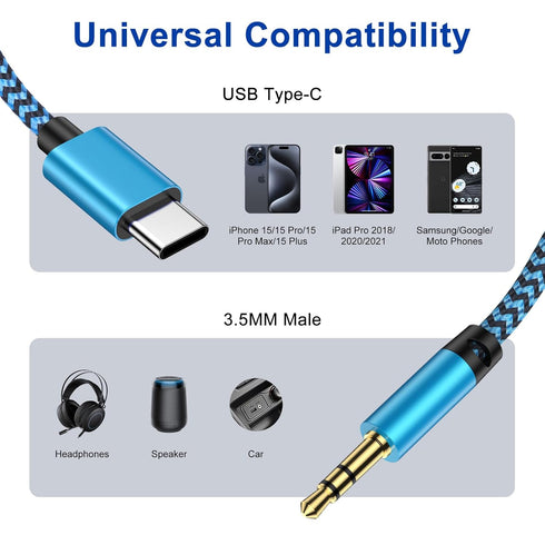 USB C to 3.5mm Google 8A Audio Aux Jack Cable for Pixel 8 7 Pro 7A 6A, 3FT Type C to 3.5mm Male Headphone Adapter Stereo Car Cord Dongle Cable Compatible Samsung S24 S23 Ultra S22 S21 FE C55 A55 A34