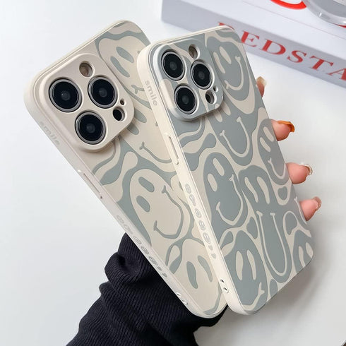 KERZZIL Cute Funny Face Phone Case for iPhone 14 Pro Max, Beige with Liquid Silicone & Microfiber Lining