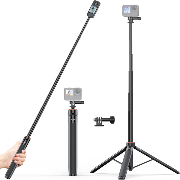 VRIG 54" Extendable Camera Tripod for Insta360 X4 X3 X2, Mini Portable Stand for Hero 12 11 10 9 8 7 6 5