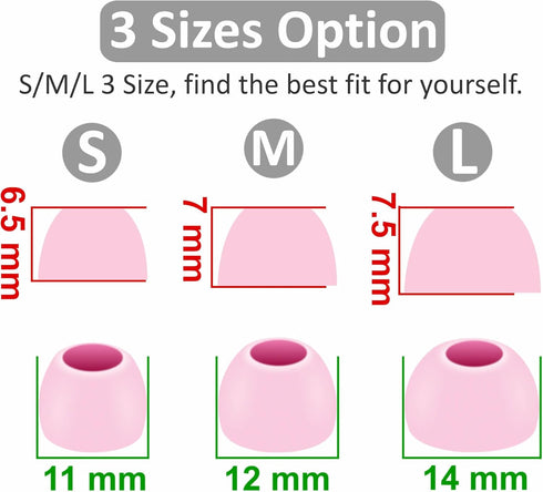 Replacement Silicone Ear Tips for Beats Studio Buds + / Fit Pro - 6 Pairs, S/M/L Sizes, Flexible Rubber Gel, Pink.