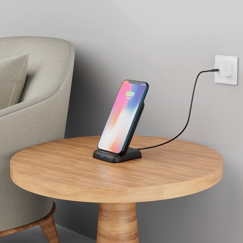 Amazon Basics 10W Qi Certified Wireless Charging Stand, Black for iPhone 15/14/13/12/11/X, Samsung, USB Cable