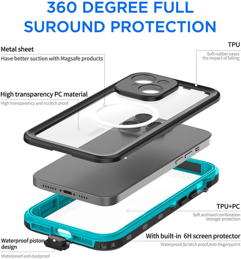 AICase Waterproof Case for iPhone 15 (6.1") with MagSafe, Snowproof Dustproof Shockproof IP68 Full Body Protection