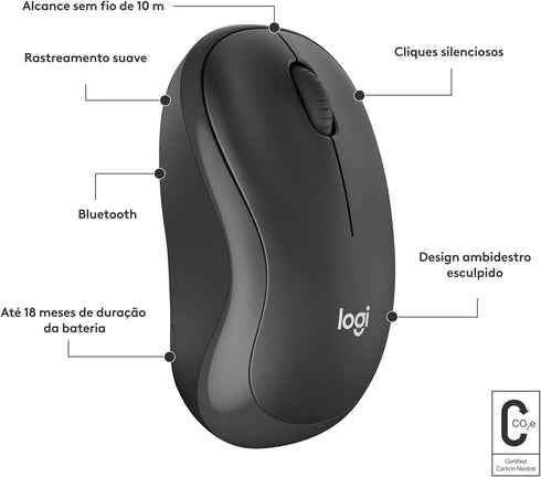 Logitech M240 Silent Bluetooth Mouse, Wireless, Compact, Portable, Smooth Tracking, Compatible with PC, Mac, Laptop