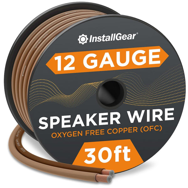 InstallGear 30ft 12 Gauge Speaker Wire, Brown 12 AWG, Oxygen-Free Copper, Soft Touch Cable