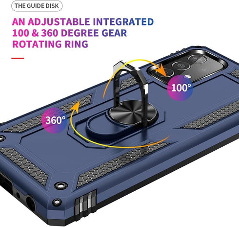 for Samsung A52 Case, Galaxy A52 Shockproof Cover with HD Screen Protector, Military-Grade Ring Holder Kickstand