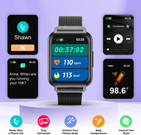 Spade & Co Health Smartwatch 2 - Fitness Tracker with Body Temperature, Blood Oxygen, Heart Rate Monitoring, Sleep