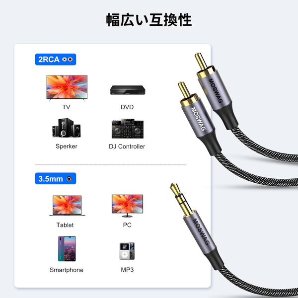 MOSWAG 6.6ft RCA Male to 1/8 Audio Adapter Cable, Hi-Fi Sound Shielded Stereo Y Splitter Cord