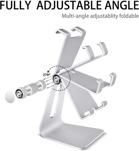 Cell Phone Tablet Stand Adjustable Multi-Angle Aluminum Non-Slip Dock Holder, Foldable Portable Desktop Organizer