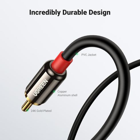 UGREEN 3.5mm to RCA Cable, 10FT RCA Male to Aux Audio Adapter, HiFi Sound Headphone Jack Y Splitter for Phone