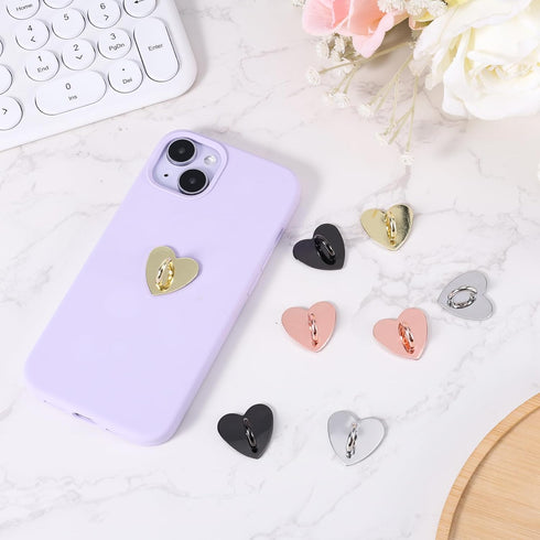 Gosknor 8pcs Heart Cell Phone Ring Holder, Metal Finger Ring Stand Heart-Shaped Sticky Phone Grip Loop Adhesive Phone