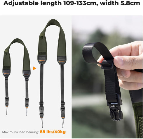 Adjustable Soft Neoprene Camera Neck Strap with Zipped Pockets for Photographers
