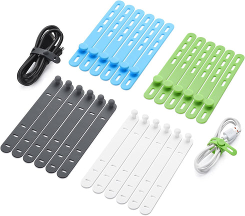 Cbfoeyk 24 Pcs Silicone Cable Ties, Wire Cord Organizer, Cord Ties Reusable Cable