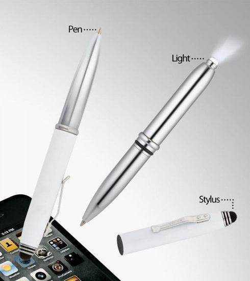 WixGear 3-in-1 Stylus Pen - Stylus Pen for Touch Screens with LED Flashlight and Pen (White) by WixGear