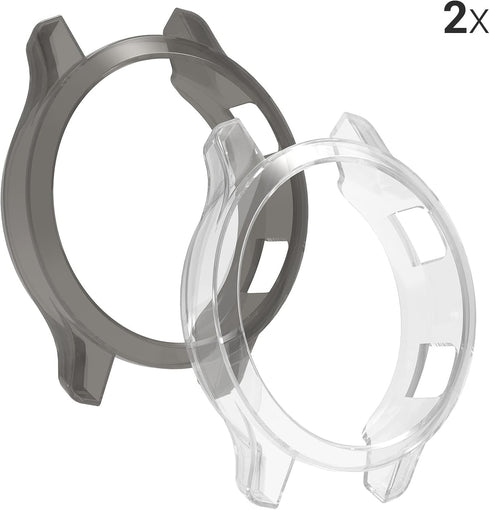 kwmobile Clear Silicone Frame Cover Compatible with Garmin Venu 2 (2-Pack) - Black/Transparent