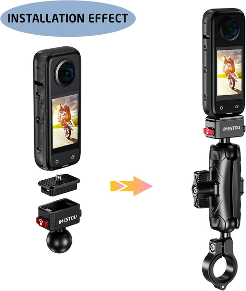 iMESTOU Sports Camera Riding Mount with 1/4 Screw for Insta 360 Action Camera, 1" Ball Head