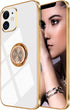 Omorro iPhone 12 Mini Ring Holder Case with 360 Rotation Kickstand, Glitter Plating, Rose Gold Edge, Slim Soft Case -