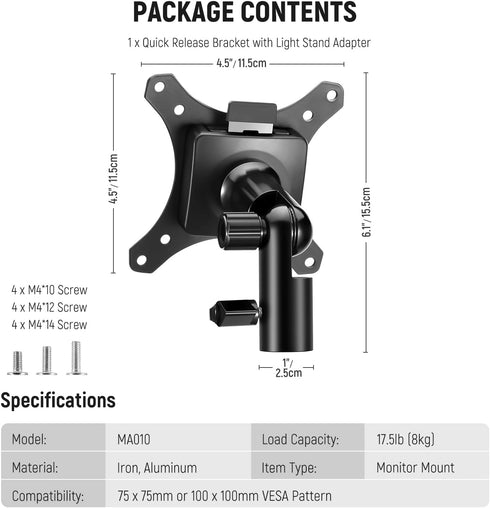 NEEWER Monitor Mount Adapter with Quick Release VESA Mount, 270° Adjustable Metal Stand for 17-32" Outdoor TV