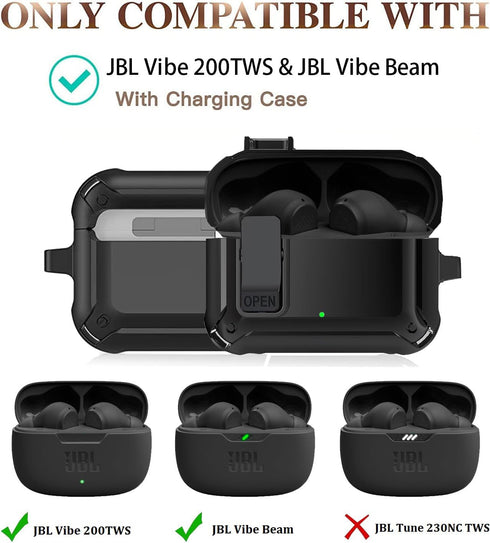 for JBL Vibe 200TWS/JBL Vibe Beam Case Cover with Cleaner Kit, Cool Protective Case Cover for Men Women with Carabiner