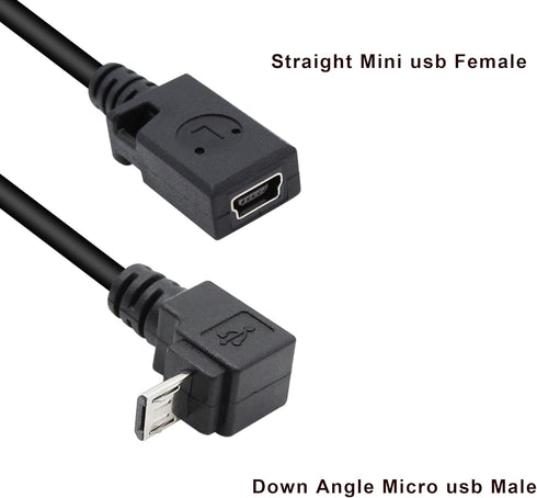 Micro USB to Mini USB Adapter Cable 27CM, Up & Down Angle Micro USB Male to Mini USB Female Charging and Data Sync Cord