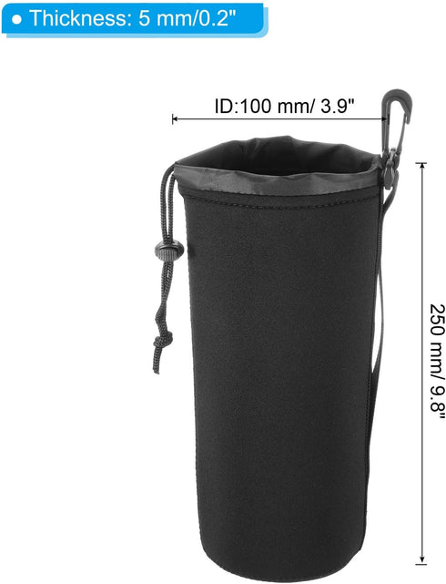 PATIKIL Camera Lens Bag, 3 Pcs 3.9" ID x 9.8" H Drawstring Lens Pouch with Thick Protective Neoprene, Lens Case for DSLR Camera Lens, Water Coffee Cups Black